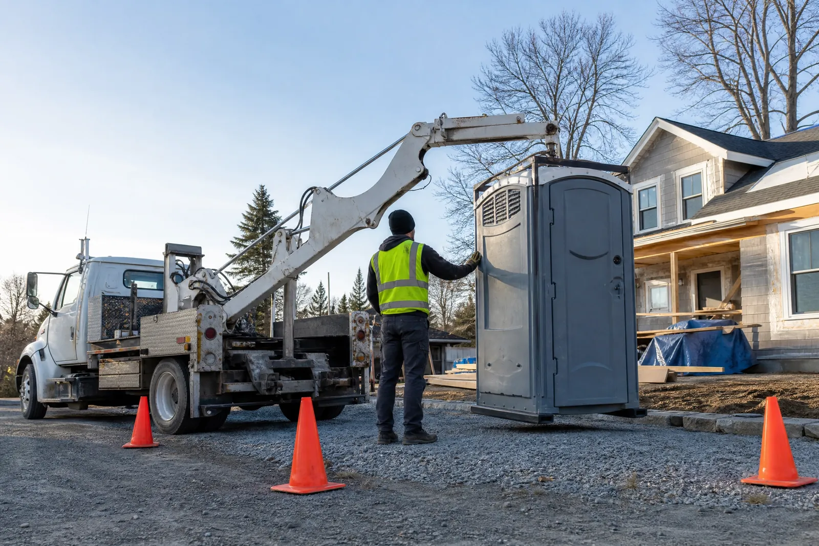 Accessible portable restrooms with room to move portable sanitation setup